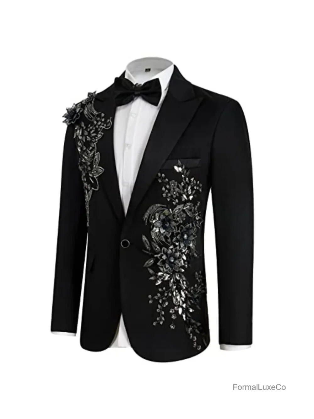 Slim Fit 2 Piece Formal Tuxedo Suit Blazer Pants with Bow Tie for Wedding Prom